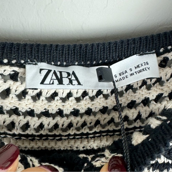 Zara Crochet Dress Black and White Knit Dress Size Small - Picture 6 of 7